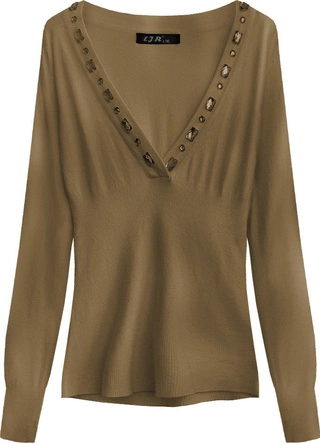 SWETER Z OZDOBNYMI KAMIENIAMI KARMELOWY (1519)