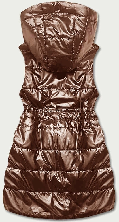 Błyszcząca kamizelka z kapturem karmelowa (B8131-14)