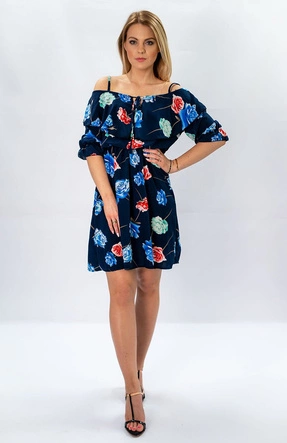 SUKIENKA HISZPANKA W KWIATY GRANATOWA (356ART)