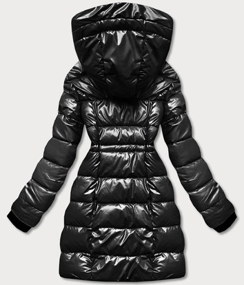 Metaliczna kurtka dwustronna damska czarna (b8070-1)