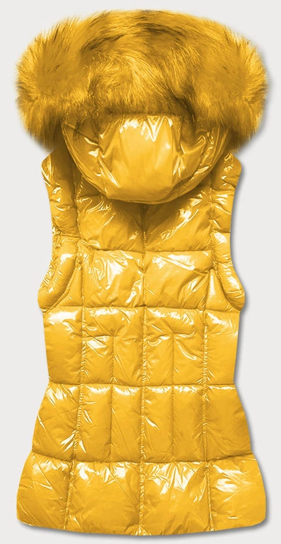 Lakierowana kamizelka damska z futerkiem żółta (DK027-86)