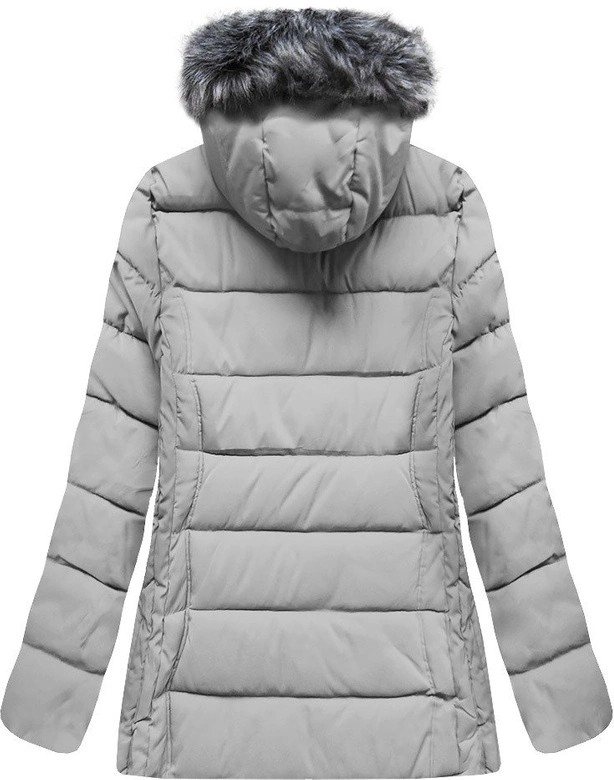 PIKOWANA DAMSKA KURTKA ZIMOWA Z KAPTUREM SZARA (XB9503X)