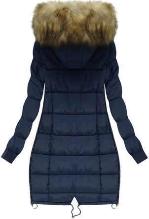 PIKOWANA KURTKA DAMSKA ZIMOWA Z KAPTUREM GRANATOWA (W128)