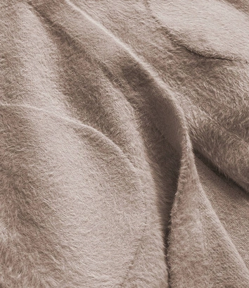 Długa wełniana narzutka alpaka z kapturem ciemny beżowy (908)