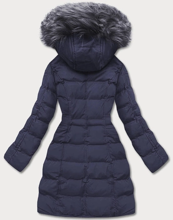 Zimowa kurtka damska z kapturem granatowa (m-21603)