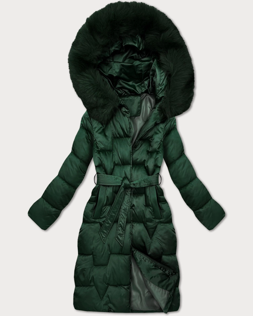 Zimowa damska kurtka z paskiem S'West ciemny zielony (B8305-10)
