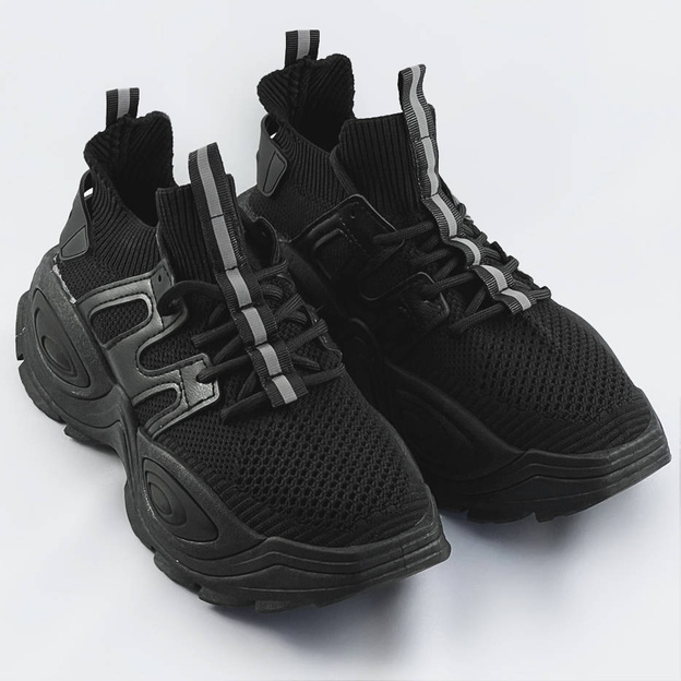 Tekstylne sneakersy damskie czarne (ra16)