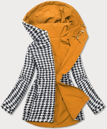 Dwustronna taliowana kurtka damska żółta-pepitka (m-163)