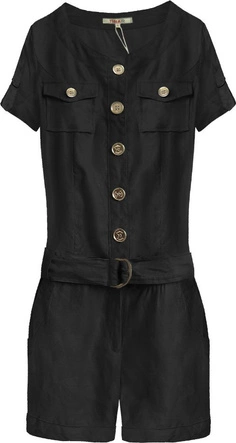 KRÓTKI KOMBINEZON Z LNU I BAWEŁNY CZARNY (327ART)