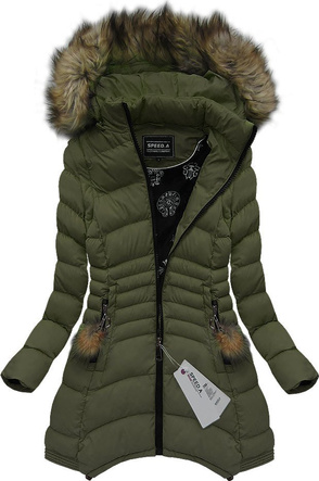 PIKOWANA KURTKA BEZRĘKAWNIK Z KAPTUREM KHAKI (W822)