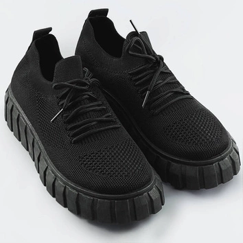 Ażurowe buty sznurowane czarne (aa37)