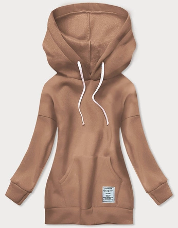 DŁUGA BAWEŁNIANA BLUZA DAMSKA Z KAPTUREM KARMELOWA (749ART)