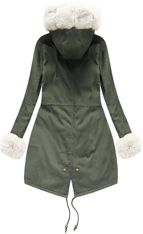 BAWEŁNIANA PARKA Z FUTREM KHAKI-BIAŁA (6128)