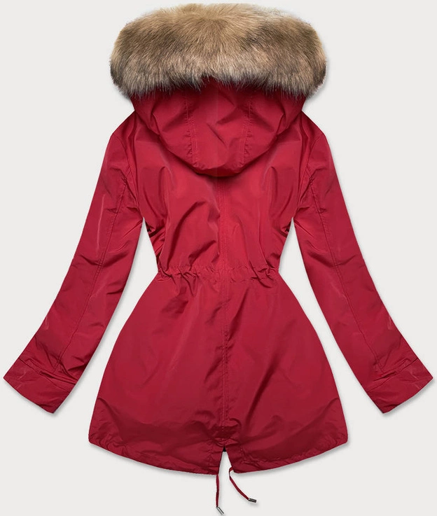 Damska kurtka zimowa na misiu czerwony-ciemny beż (w553)