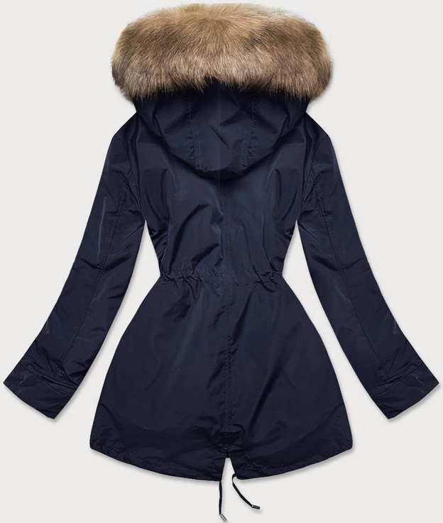 DAMSKA KURTKA ZIMOWA NA MISIU GRANAT-CIEMNY BEŻ (W553)