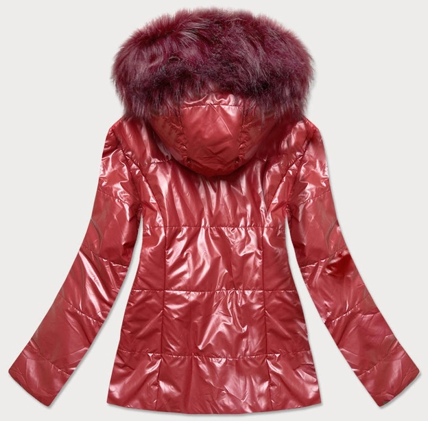 Lekka zimowa kurtka damska metaliczna bordowa (721art)