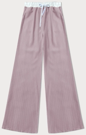 Szerokie spodnie damskie w paseczki pudrowy róż (18629)