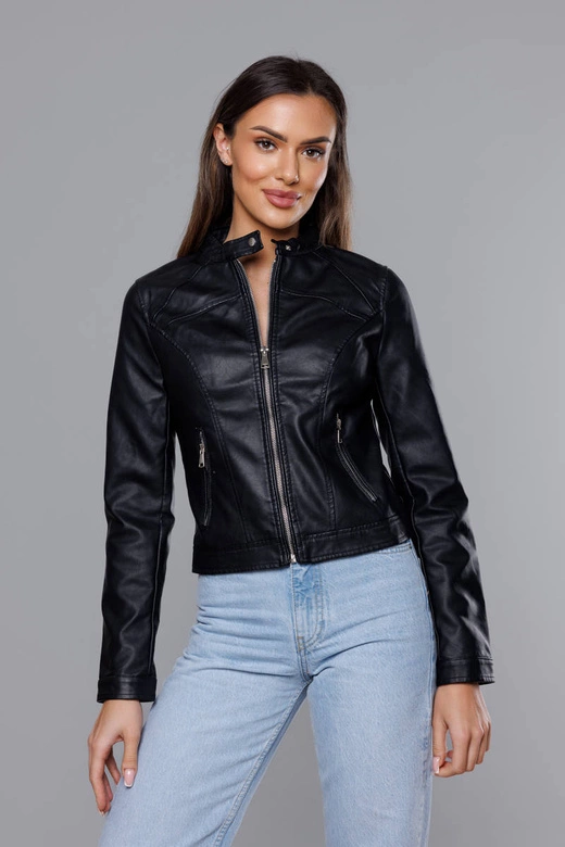 Krótka ramoneska ze stójką czarna (11Z8032)