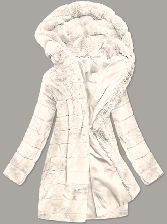 Kurtka damska futro z kapturem biała (br9746-26)