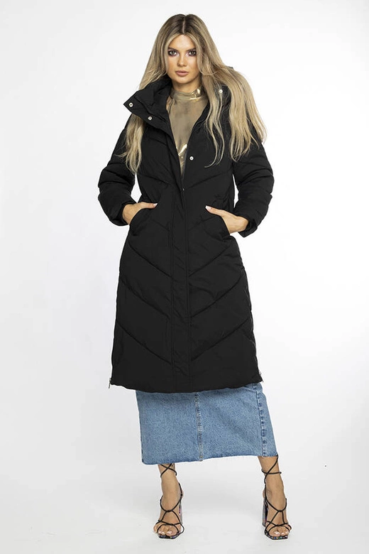 Prosta damska kurtka zimowa z kapturem Ann Gissy czarna (AG1-3030)