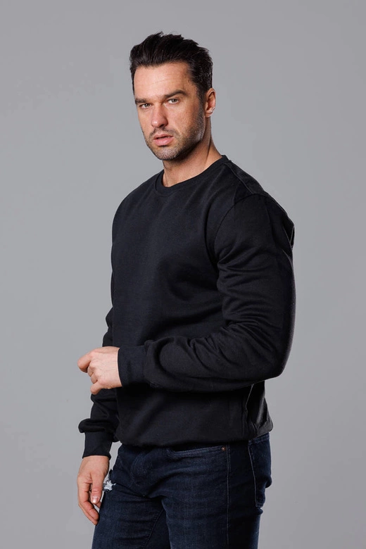 Męska bluza z okrągłym dekoltem czarna (68B2001-3)