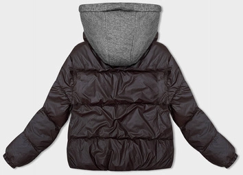 Zimowa kurtka damska z dzianinowym kapturem brązowa (B8213-14)