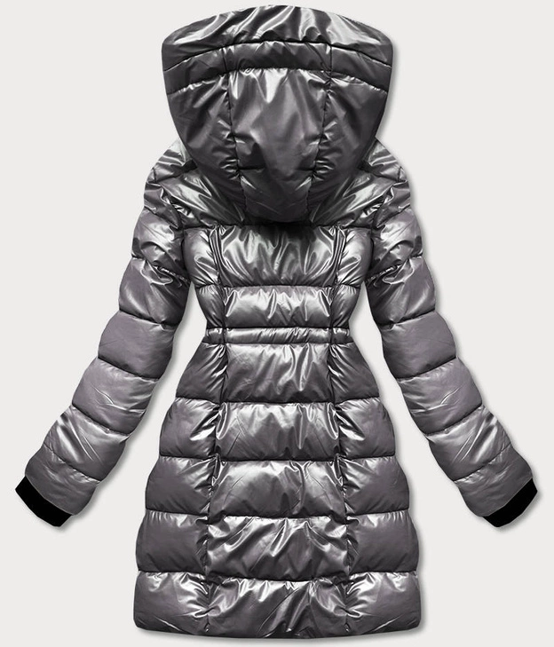 Metaliczna kurtka dwustronna damska szara (R8070)