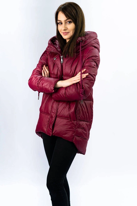 ASYMETRYCZNA DAMSKA KURTKA PIKOWANA BORDOWA (7658)