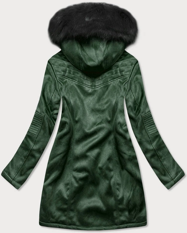 ZAMSZOWA DAMSKA KURTKA ZIMOWA Z KAPTUREM BUTELKOWA ZIELEŃ (6516BIG)