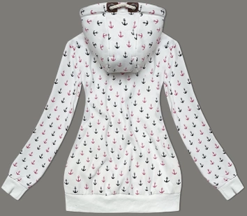 Ciepła rozpinana bluza w kotwice biała (2307)