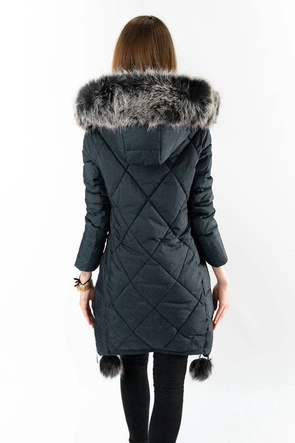 KURTKA DAMSKA ZIMOWA Z WYDŁUŻONYMI BOKAMI GRAFITOWA (GWW1716X)