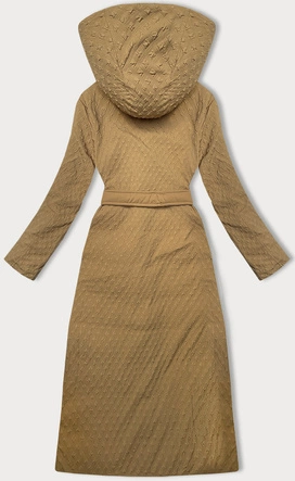 Dwustronny płaszcz damski z paskiem camel (WD202307)