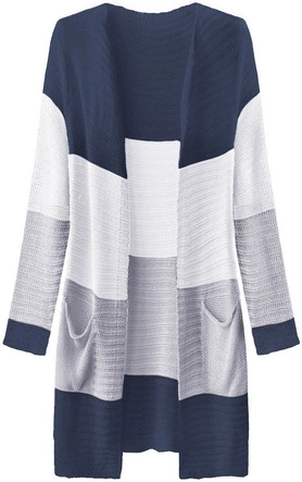 AŻUROWY KARDIGAN Z KIESZENIAMI GRANATOWO-BIAŁY (221ART)