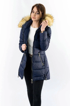 PIKOWANA DAMSKA KURTKA Z KAPTUREM GRANATOWA (1907)