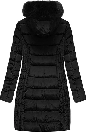 DŁUŻSZA DAMSKA KURTKA Z KAPTUREM CZARNA (B2620-30)