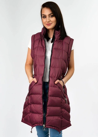 Długa zimowa kurtka damska z odpinanymi rękawami bordowa (w769)