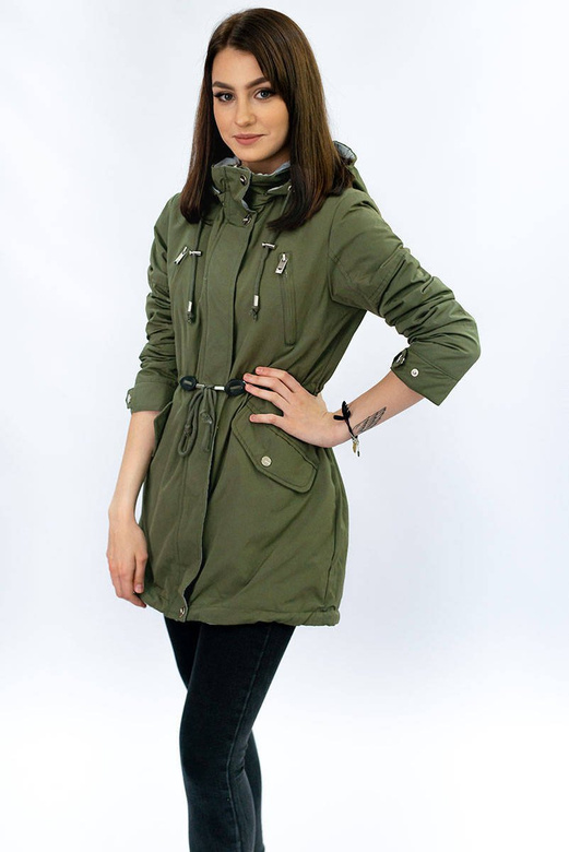 DWUSTRONNA PARKA Z KAPTUREM KHAKI-SZARA (W0232)