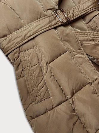 Damska kurtka zimowa z ozdobnymi paskami brązowa (23MY-208)