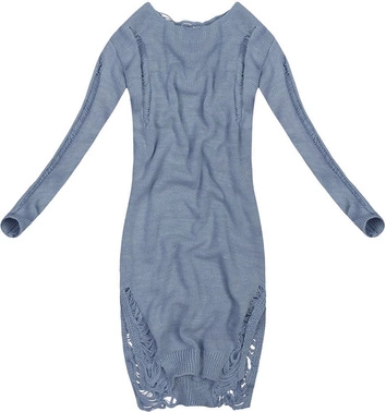 SWETER O DŁUGOŚCI MAXI Z PRZETARCIAMI NIEBIESKI (63ART)