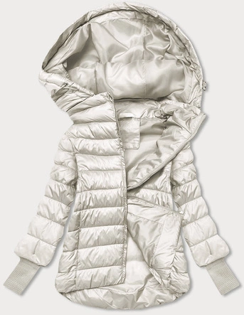 Krótka kurtka damska z dzianinowymi ściągaczami ecru (P22/P3-6636-12)