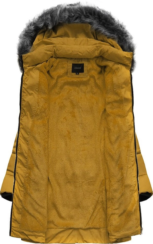 DŁUŻSZA ZIMOWA KURTKA DAMSKA Z KAPTUREM ŻÓŁTA (B9902)