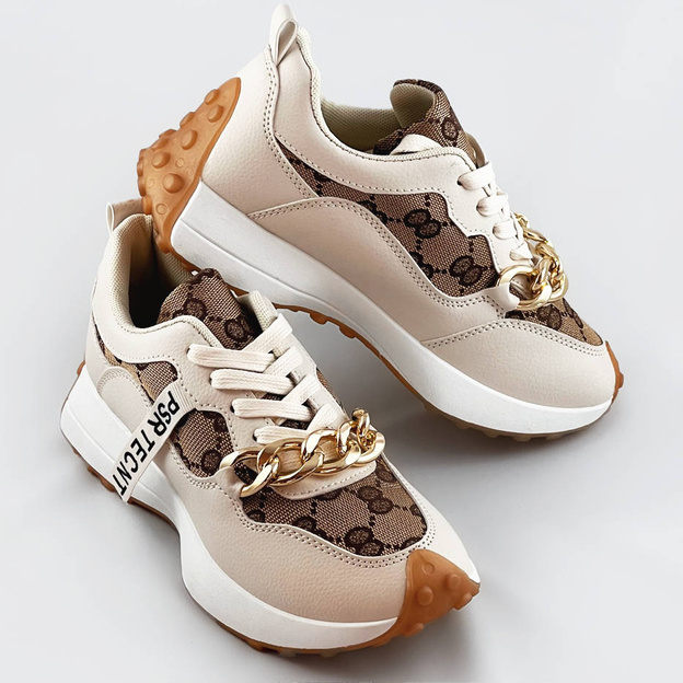 Buty sportowe z łańcuchem beżowe (n-205)