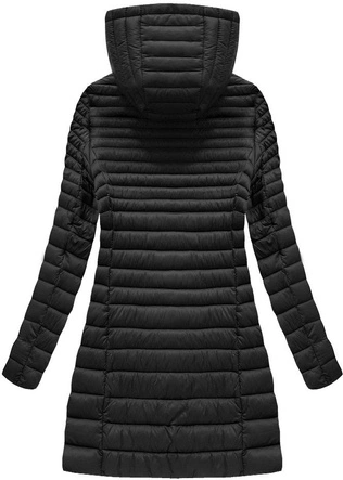 DŁUŻSZA PIKOWANA KURTKA Z KAPTUREM CZARNA (7240BIG)