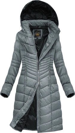 DAMSKA PIKOWANA KURTKA ZIMOWA Z KAPTUREM SZARA (7762BIG)