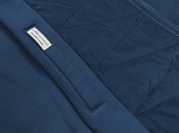 Bluza damska z łączonych materiałów granatowa (amg-532b)