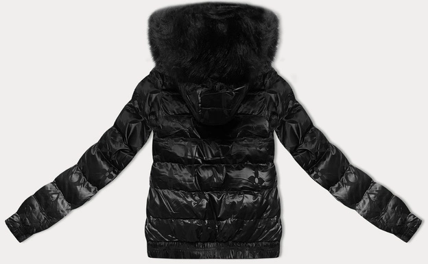 Krótka kurtka zimowa w kwiaty czarna (CAN-597)