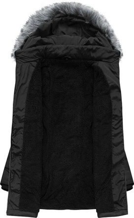 DŁUŻSZA PIKOWANA KURTKA Z KAPTUREM CZARNA (B2625-30)