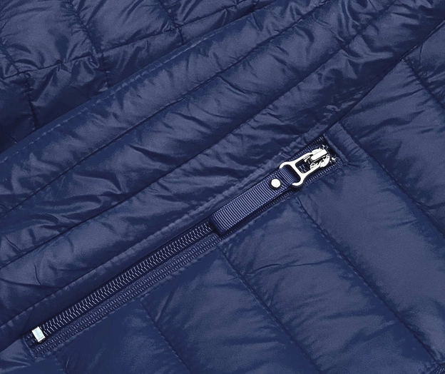 Pikowana kurtka damska z kapturem ciemna niebieska (B0123-72)