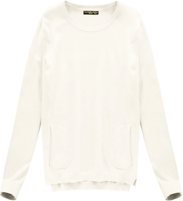 GŁADKI SWETER Z KIESZENIAMI ECRU (P7021)