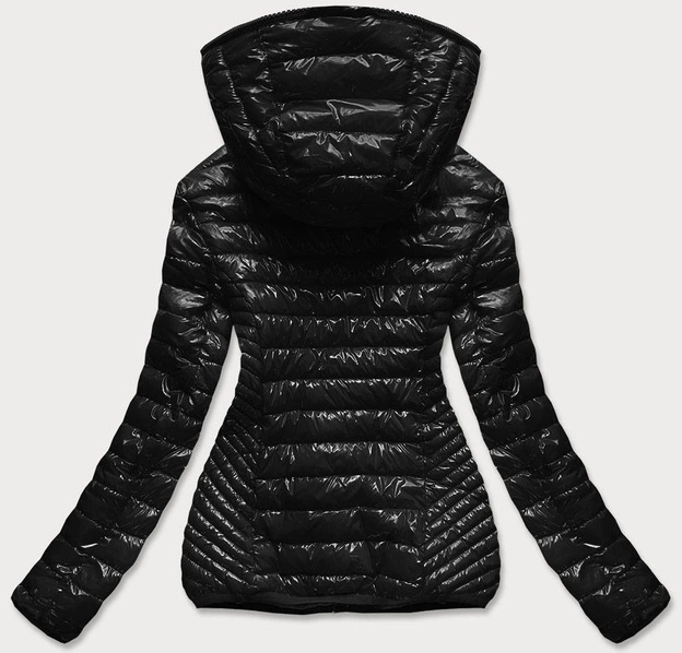 Pikowana kurtka damska z kapturem czarna (b9561)